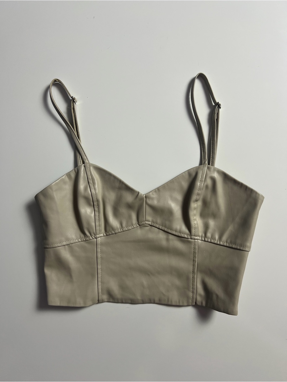 NWOT Zara Leather Cropped Tank, Beige/Gray, Size XS